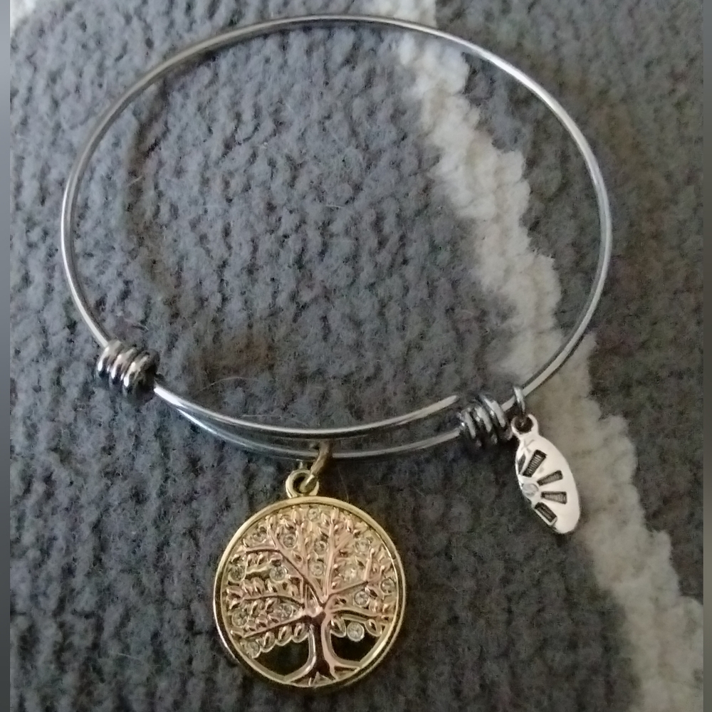 Tree Of Life Charm Bangle Adjustable Two Tone Bra… - image 1